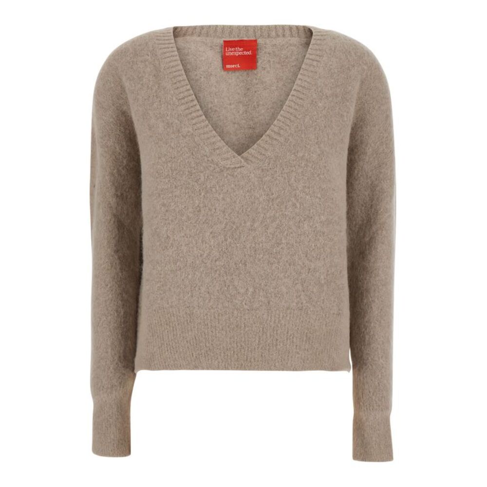 Merci Women Beige Long Sleeve V-Neck Top For Women